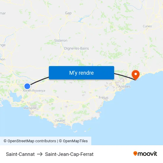 Saint-Cannat to Saint-Jean-Cap-Ferrat map