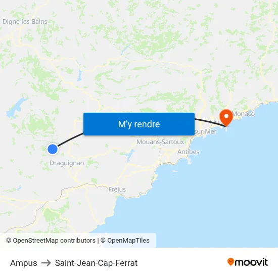 Ampus to Saint-Jean-Cap-Ferrat map
