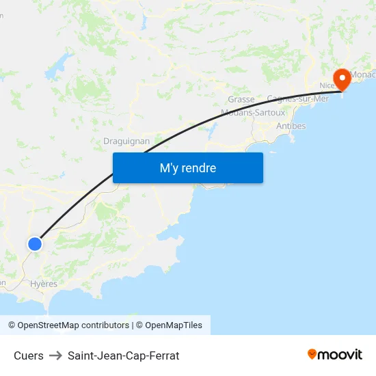 Cuers to Saint-Jean-Cap-Ferrat map