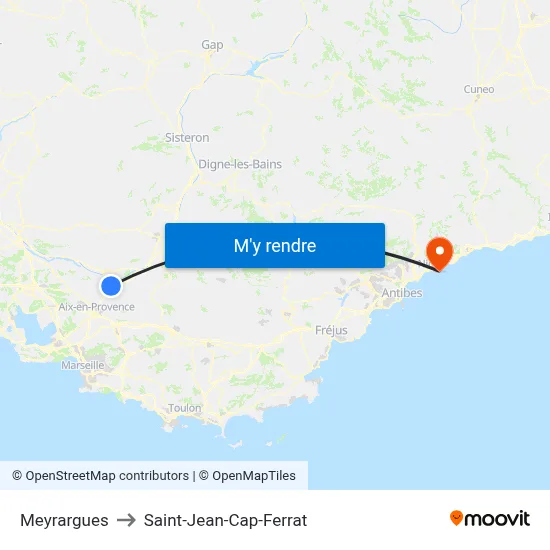 Meyrargues to Saint-Jean-Cap-Ferrat map