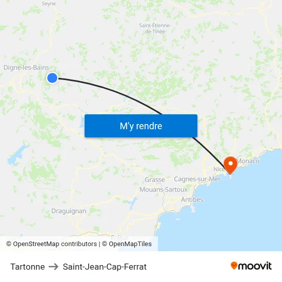 Tartonne to Saint-Jean-Cap-Ferrat map