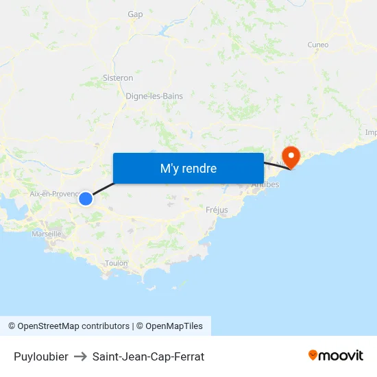 Puyloubier to Saint-Jean-Cap-Ferrat map