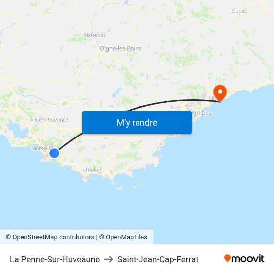 La Penne-Sur-Huveaune to Saint-Jean-Cap-Ferrat map