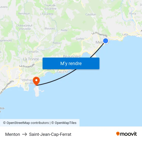 Menton to Saint-Jean-Cap-Ferrat map