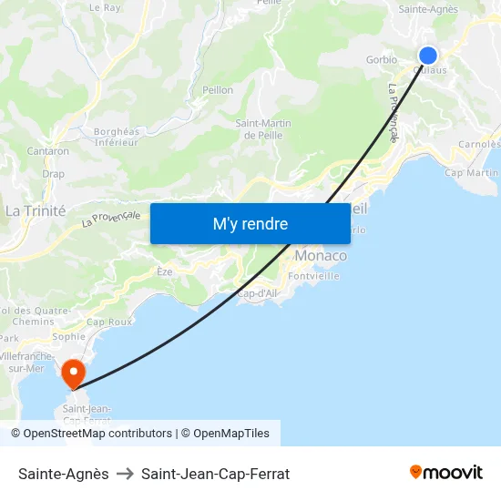 Sainte-Agnès to Saint-Jean-Cap-Ferrat map