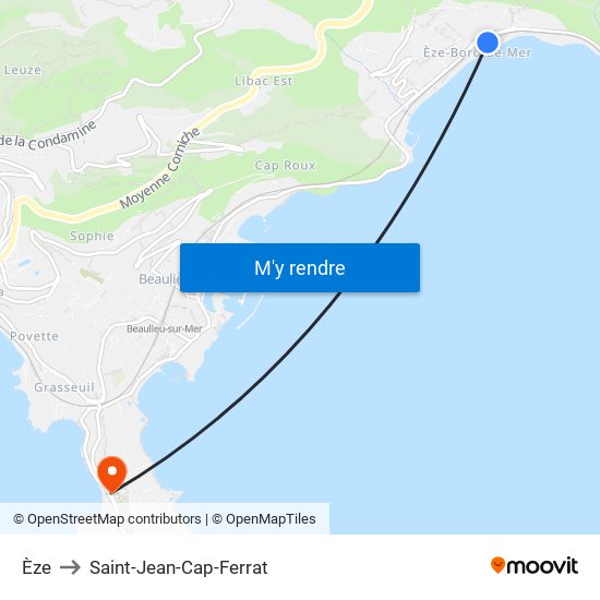 Èze to Saint-Jean-Cap-Ferrat map