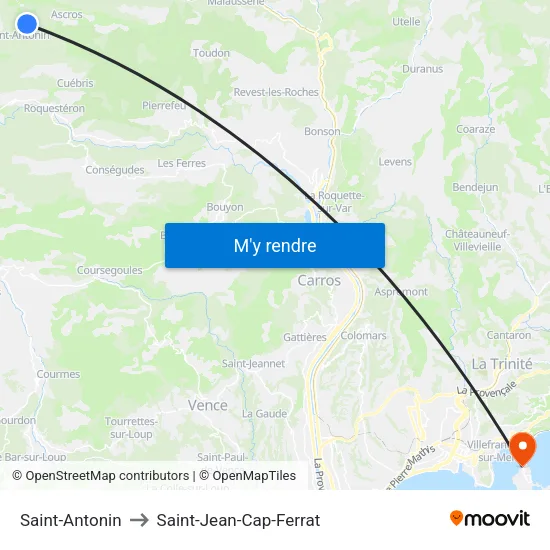 Saint-Antonin to Saint-Jean-Cap-Ferrat map