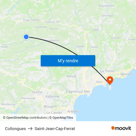Collongues to Saint-Jean-Cap-Ferrat map