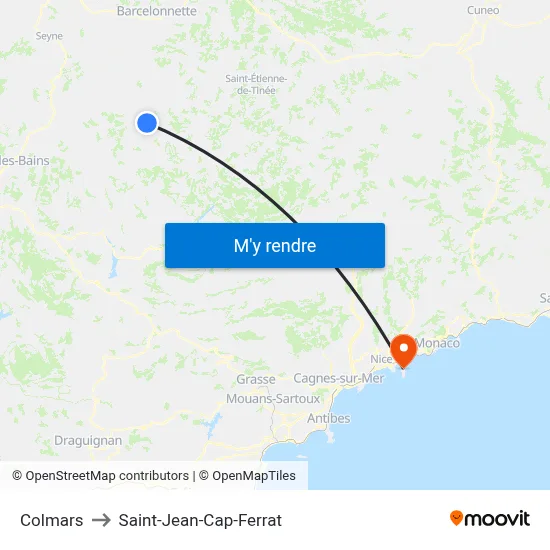 Colmars to Saint-Jean-Cap-Ferrat map