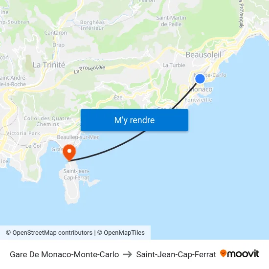 Gare De Monaco-Monte-Carlo to Saint-Jean-Cap-Ferrat map