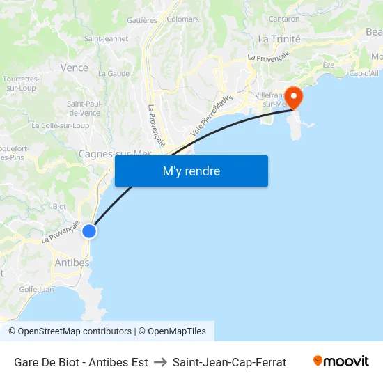 Gare De Biot - Antibes Est to Saint-Jean-Cap-Ferrat map