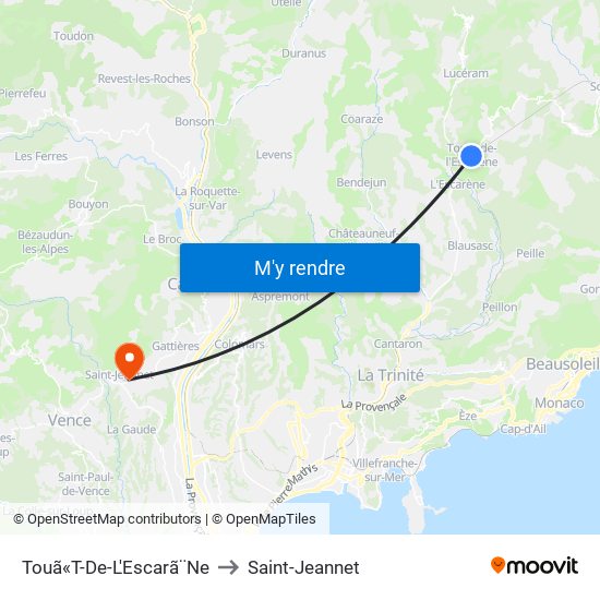 Touã«T-De-L'Escarã¨Ne to Saint-Jeannet map