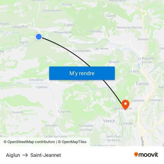 Aiglun to Saint-Jeannet map