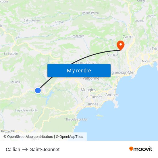 Callian to Saint-Jeannet map