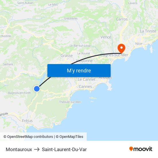 Montauroux to Saint-Laurent-Du-Var map