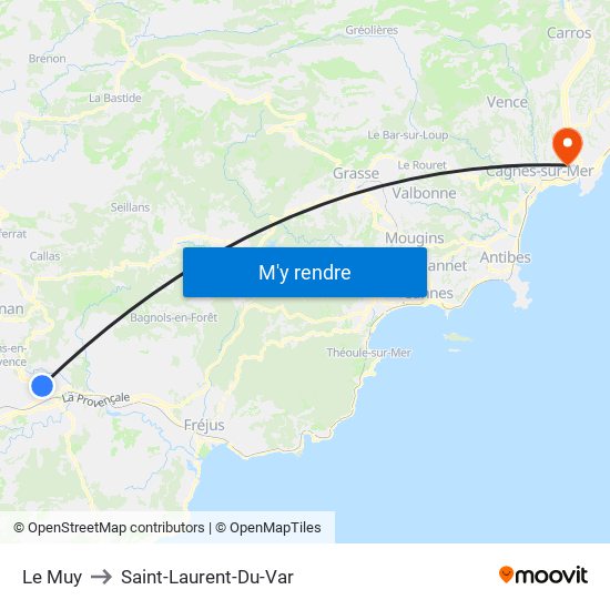 Le Muy to Saint-Laurent-Du-Var map