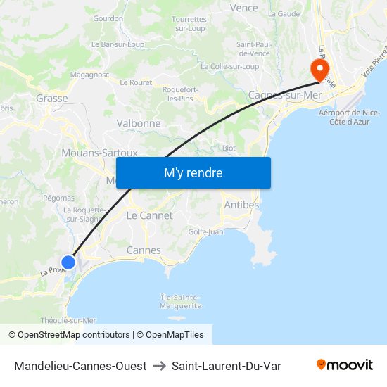 Mandelieu-Cannes-Ouest to Saint-Laurent-Du-Var map