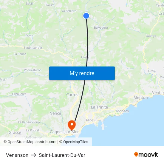 Venanson to Saint-Laurent-Du-Var map