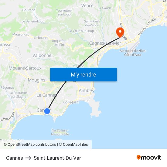 Cannes to Saint-Laurent-Du-Var map