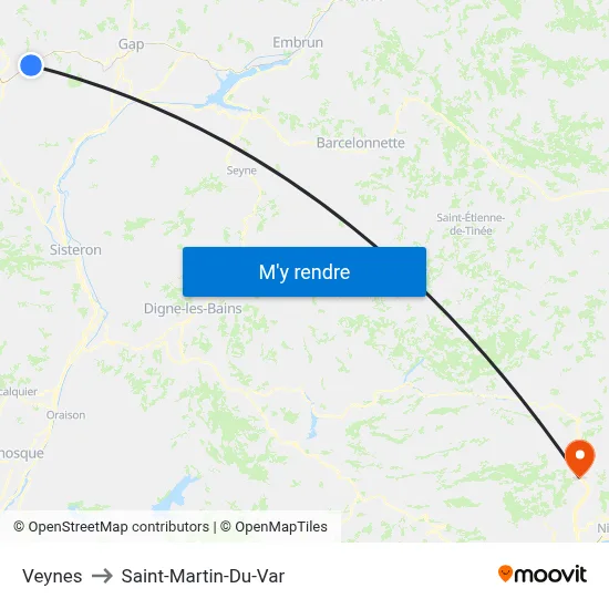 Veynes to Saint-Martin-Du-Var map