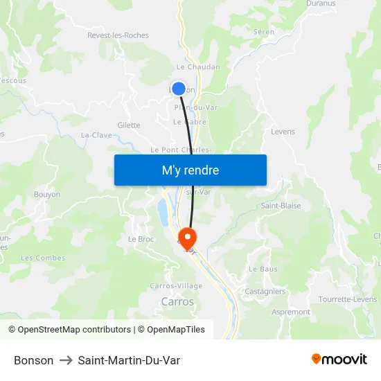 Bonson to Saint-Martin-Du-Var map