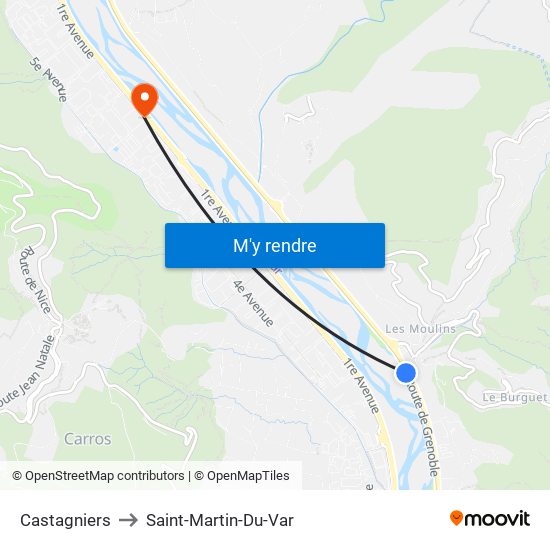 Castagniers to Saint-Martin-Du-Var map