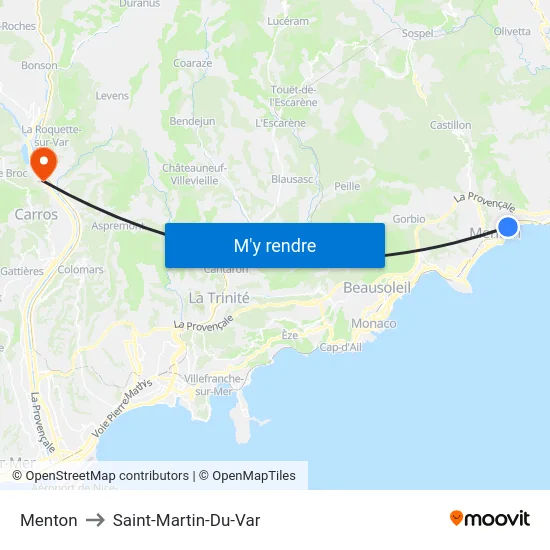 Menton to Saint-Martin-Du-Var map