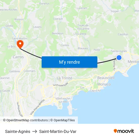 Sainte-Agnès to Saint-Martin-Du-Var map