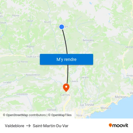 Valdeblore to Saint-Martin-Du-Var map