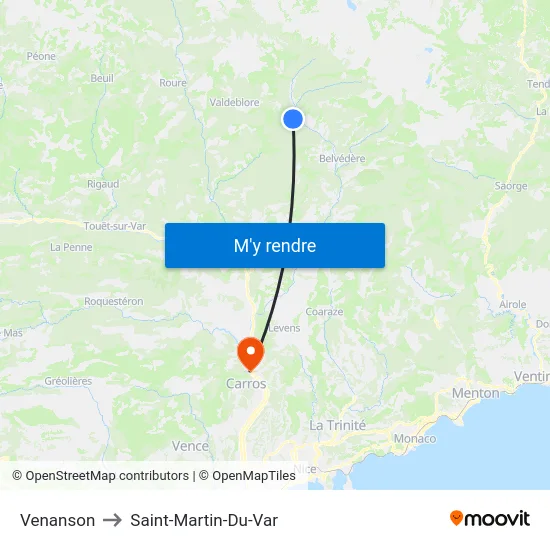 Venanson to Saint-Martin-Du-Var map