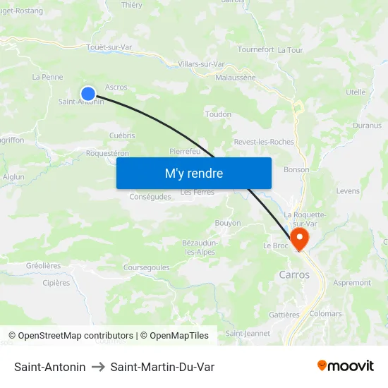 Saint-Antonin to Saint-Martin-Du-Var map