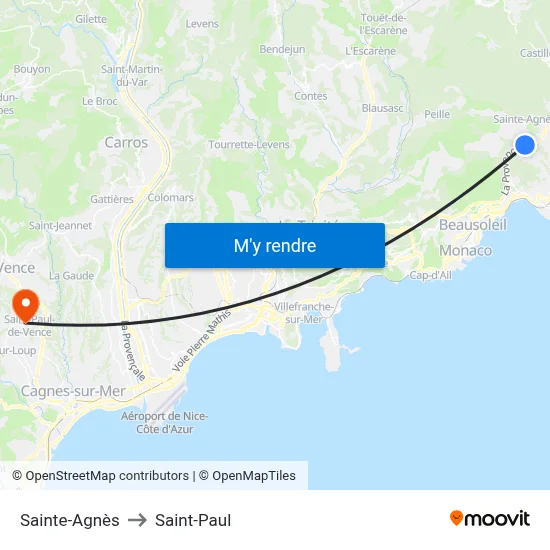 Sainte-Agnès to Saint-Paul map