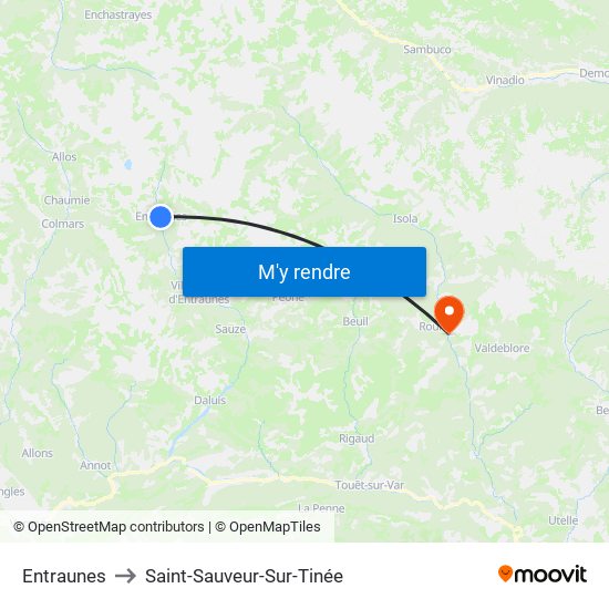 Entraunes to Saint-Sauveur-Sur-Tinée map
