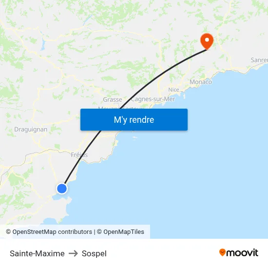 Sainte-Maxime to Sospel map
