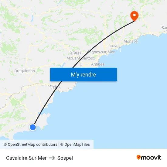 Cavalaire-Sur-Mer to Sospel map