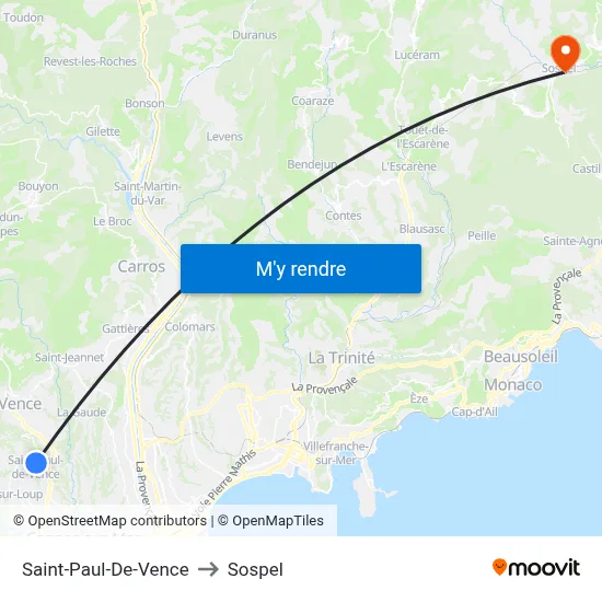 Saint-Paul-De-Vence to Sospel map