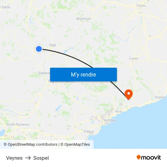 Veynes to Sospel map