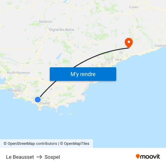 Le Beausset to Sospel map