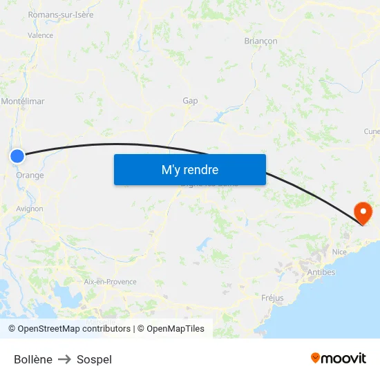 Bollène to Sospel map