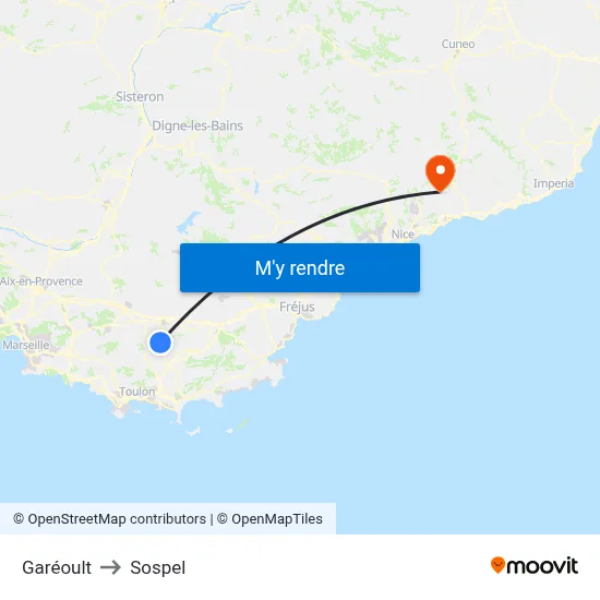 Garéoult to Sospel map