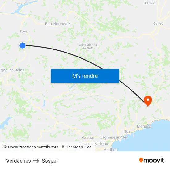 Verdaches to Sospel map