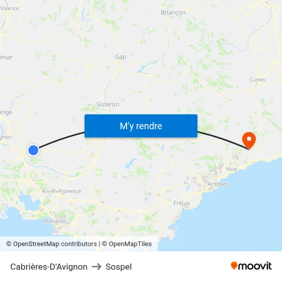 Cabrières-D'Avignon to Sospel map