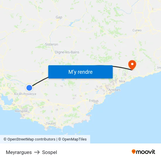 Meyrargues to Sospel map