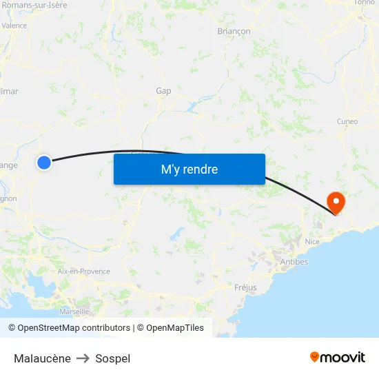 Malaucène to Sospel map