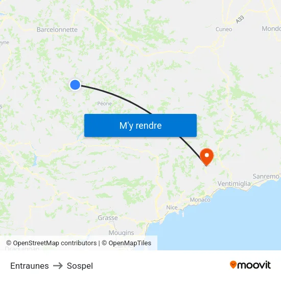 Entraunes to Sospel map