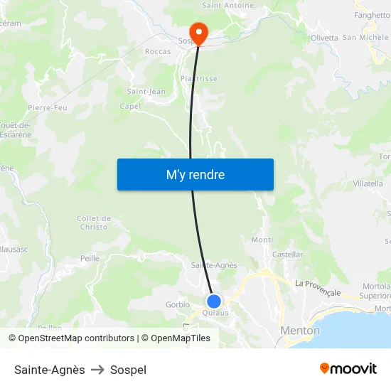 Sainte-Agnès to Sospel map