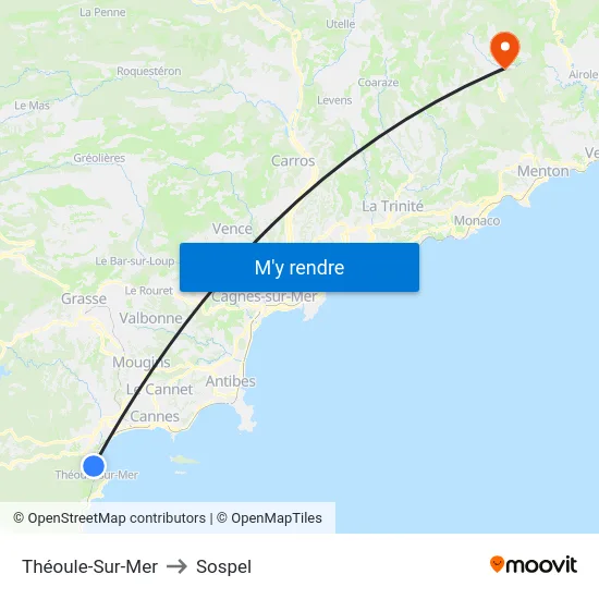 Théoule-Sur-Mer to Sospel map