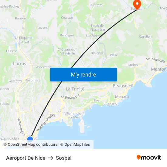 Aéroport De Nice to Sospel map