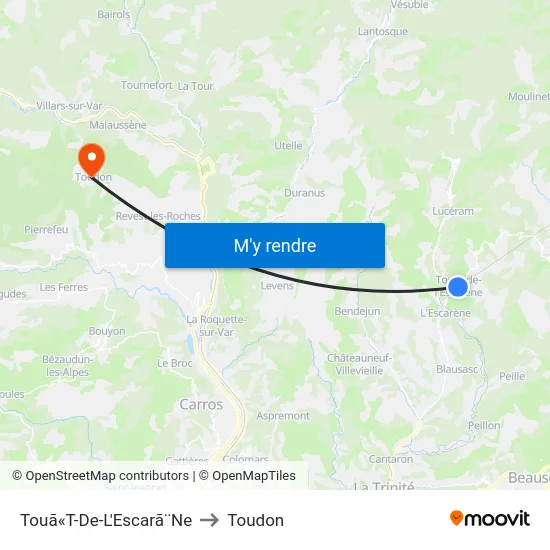 Touã«T-De-L'Escarã¨Ne to Toudon map