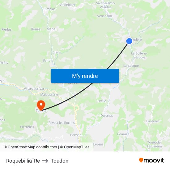 Roquebilliã¨Re to Toudon map